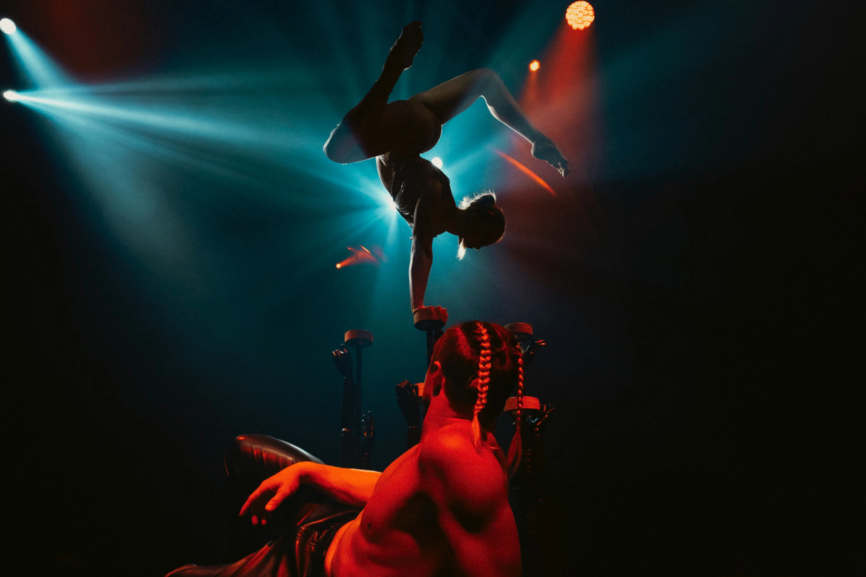 Aerial performance inside the tent